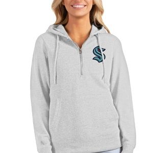 Women's Seattle Kraken Antigua Heathered Gray Action Half-Zip Pullover Hoodie